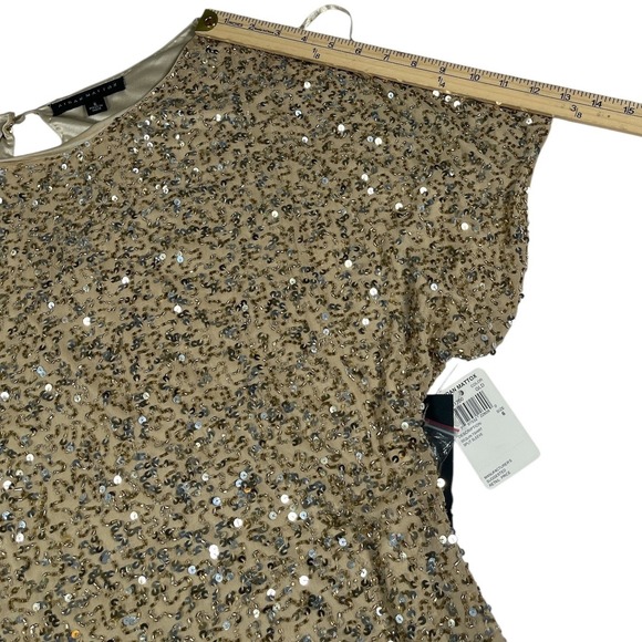 NWT Adiam Mattox Sequin Dress Party Cocktail Short Sleeve Gold Size 6 - Picture 12 of 17